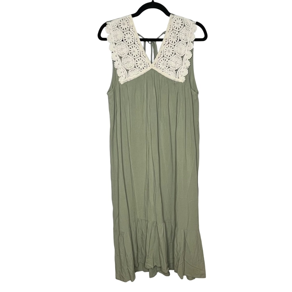 Heyson Crochet Lace Dress Small Sage Green Cottagecore Boho Midi NWT Earthy